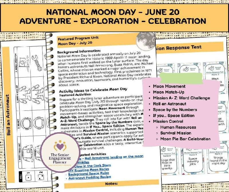 National Moon Day Senior Activity Bundle – Space Exploration Engagement Program for Seniors, Assisted Living & Memory Care Activities (Low-Prep Activity Pack)