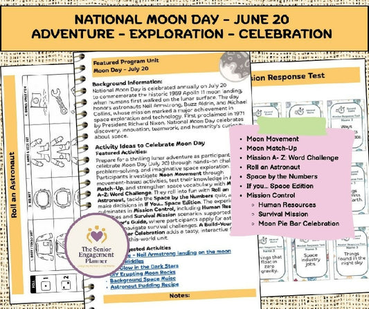 National Moon Day Senior Activity Bundle – Space Exploration Engagement Program for Seniors, Assisted Living & Memory Care Activities (Low-Prep Activity Pack)