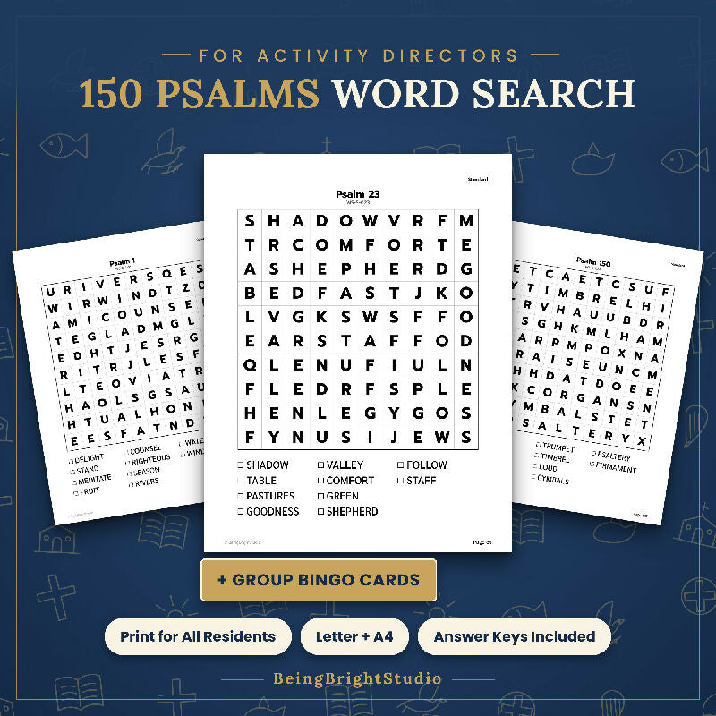 Psalms Word Search for Seniors, 150 Extra Large Print Puzzles for Activity Directors and Church Groups, Bingo and Planner