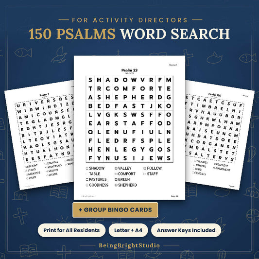 Psalms Word Search for Seniors, 150 Extra Large Print Puzzles for Activity Directors and Church Groups, Bingo and Planner