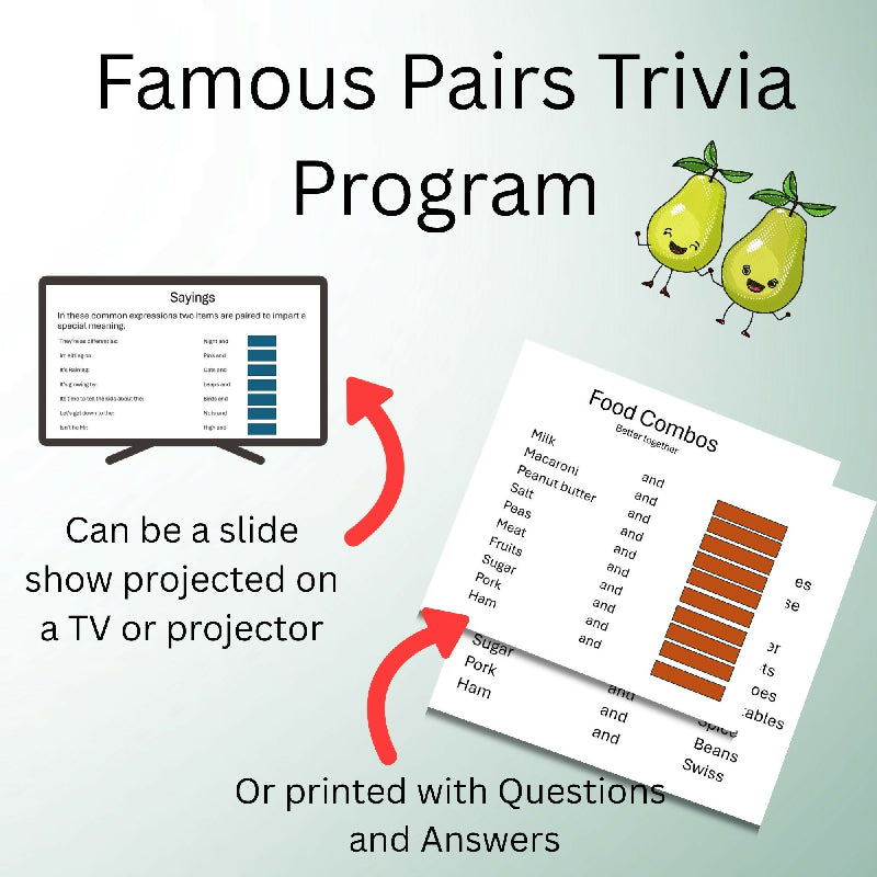 Perfect trivia game for seniors, memory care units, adult day programs or any seniors groups