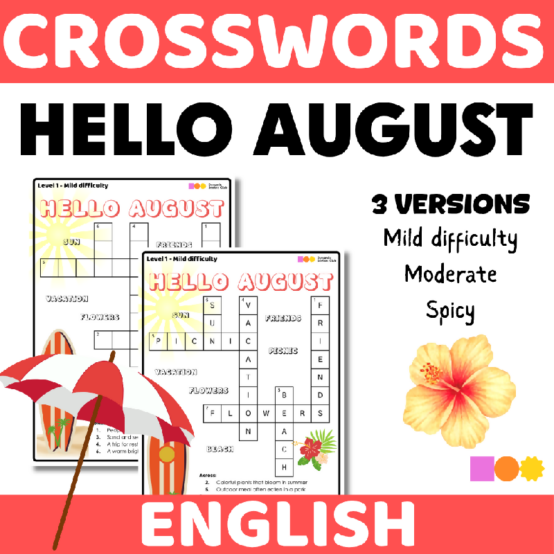 Summer Crossword Puzzles for Seniors | August-Themed Printable Brain Activities for Fine Motor & Cognitive Practice for Older Adults