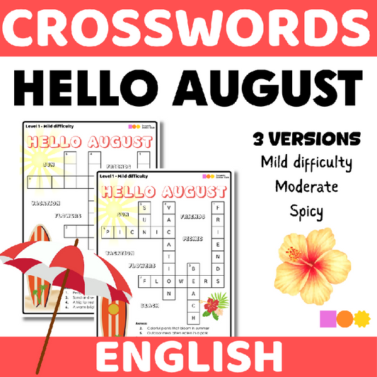Summer Crossword Puzzles for Seniors | August-Themed Printable Brain Activities for Fine Motor & Cognitive Practice for Older Adults