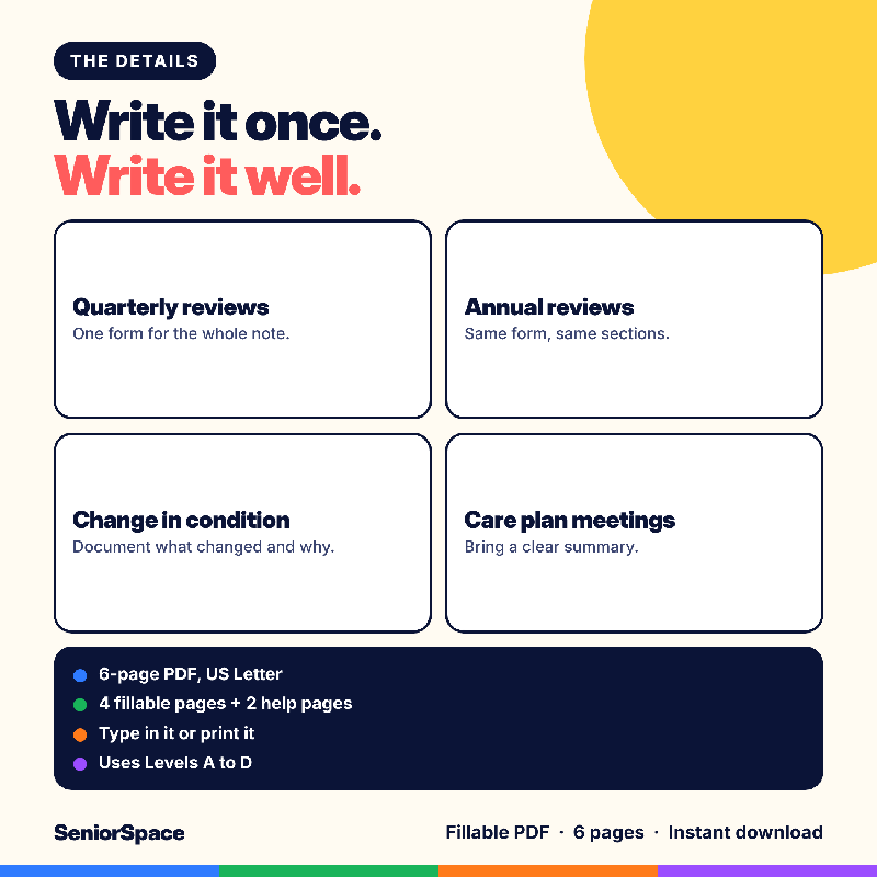 Quarterly Activity Progress Note Template, Fillable PDF for Activity Directors, Nursing Home Activity Documentation Form