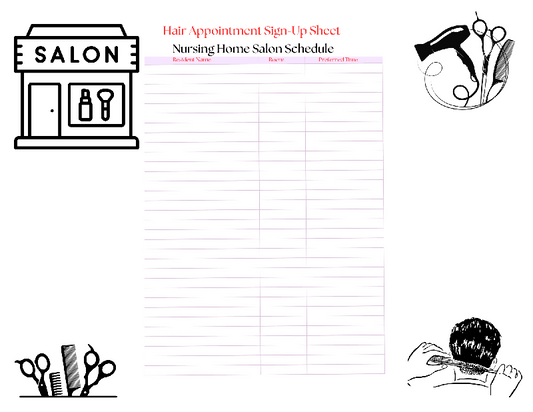 Hair Salon Appointment Printable | Assisted Living Activity Support
