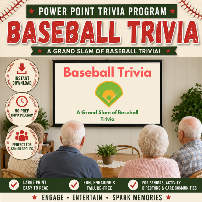 Baseball Trivia for Seniors | PowerPoint Trivia Game | No Prep Activity for Nursing Homes, Retirement Homes & Adult Day Programs