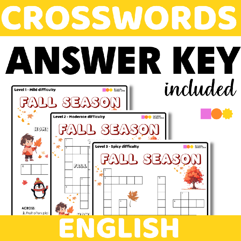 Fall Season Crossword Puzzles for Seniors | October-Themed Printable Brain Activities for Fine Motor & Cognitive Practice for Older Adults - Autumn-Themed
