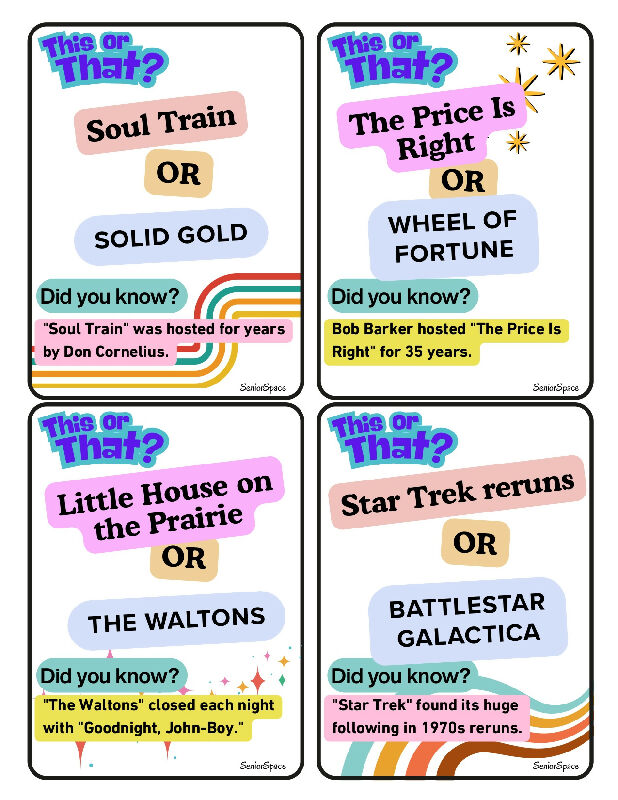 This or That? 200 Reminiscence Cards for Dementia & Seniors | 60s 70s 80s Conversation Starters | Activity Director Printable Memory Care Game