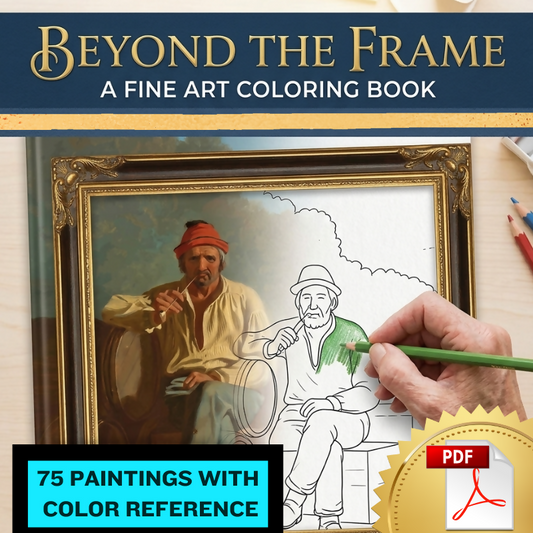 Fine Art Coloring Book Printable PDF, Adult Coloring Book, 75 Famous Paintings with Color Reference, Van Gogh Monet Renoir, Adult Activity