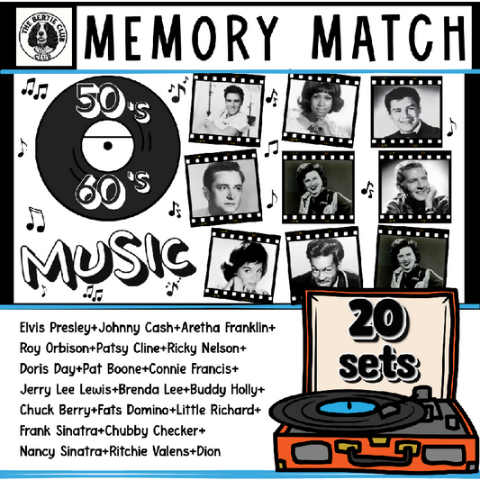 50s & 60s Music Legends Memory Match & Concentration