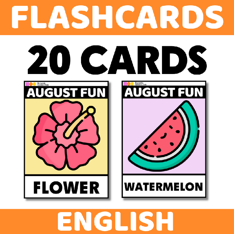 August-Themed Flashcards for Seniors | Printable Cognitive Stimulation Activity for Elderly Adults and Senior Living