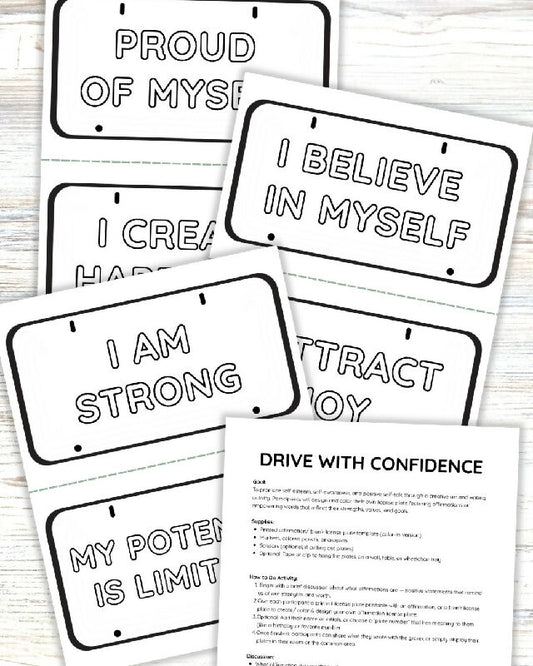 License Plate Affirmations Activity, Self-Esteem Group Activity, Inclusive Activity Printable