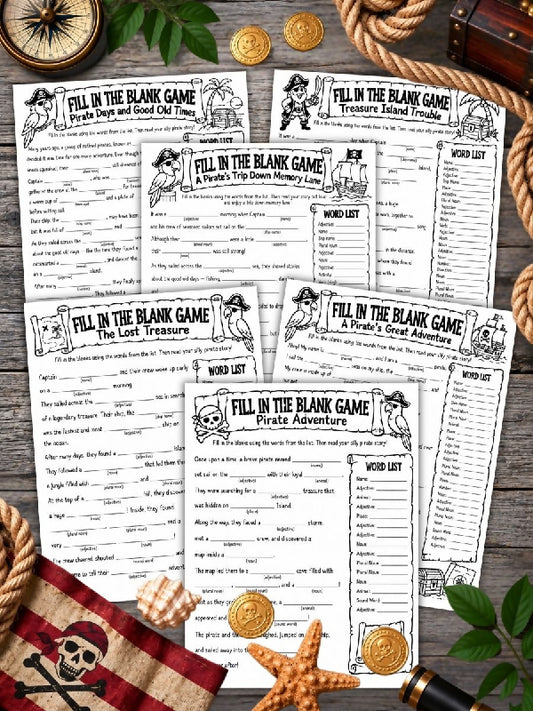 Pirate Fun Facts and Trivia, Fill in the Blank Game,  Word Scramble, Word Search, Printable Games