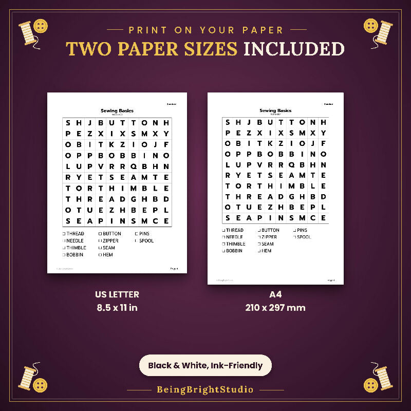 Sewing and Crafts Word Search for Activity Directors, 50 Extra Large Print Puzzles, Answer Keys, Bingo Cards
