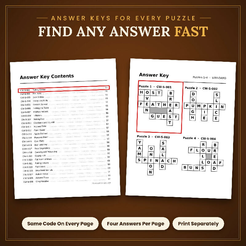 Fall Thanksgiving Crossword for Seniors, 50 Extra Large Print Puzzles, Answer Keys, US Letter and A4