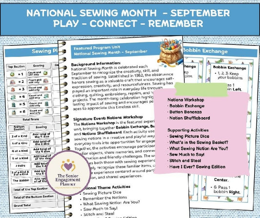National Sewing Month Senior Activity Bundle | Sewing Engagement Program for Seniors | Notions Workshop | Assisted Living & Memory Care Activity Planner