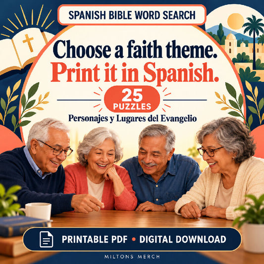 Spanish Bible Word Search — Personajes y Lugares del Evangelio | 25 Large Print Puzzles