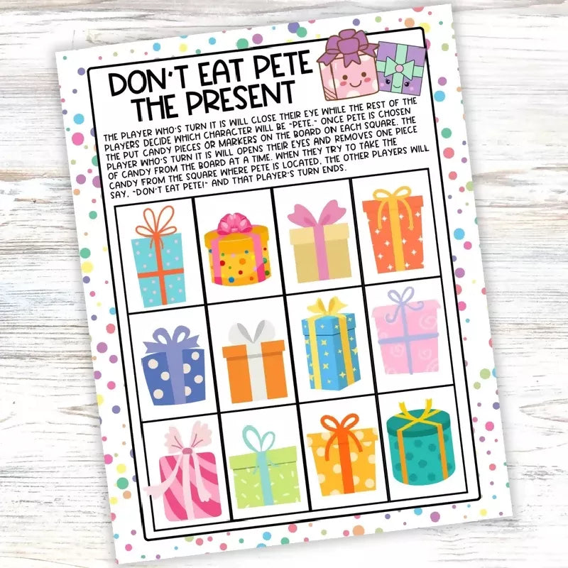 Don't Eat Pete the Present Easy Candy Game, Small Groups or 1:1 Activity for Christmas