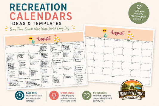 Recreation Activity Calendar Bundle | Editable Google Sheets Template + Monthly Ideas Calendar | Activity Director Planner for Senior Care