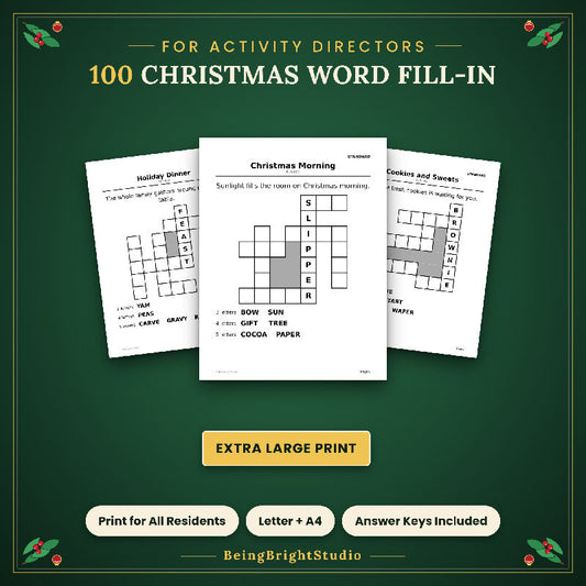 Extra Large Print Christmas Word Fill In for Seniors, 100 Printable Puzzles, Bonus Planner