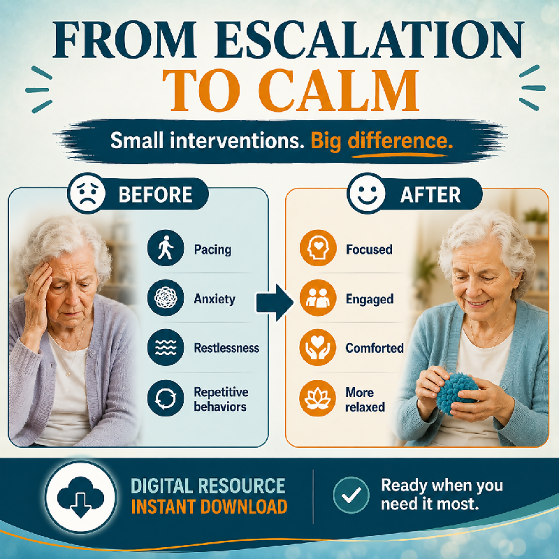 More calm more connection — reduce stress and anxiety in dementia care — caregiver scripts save time low-prep activities digital download