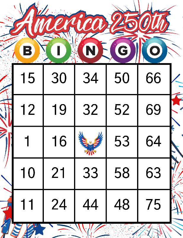 Patriotic America 250th BINGO | Semiquincentennial BINGO | Party Game