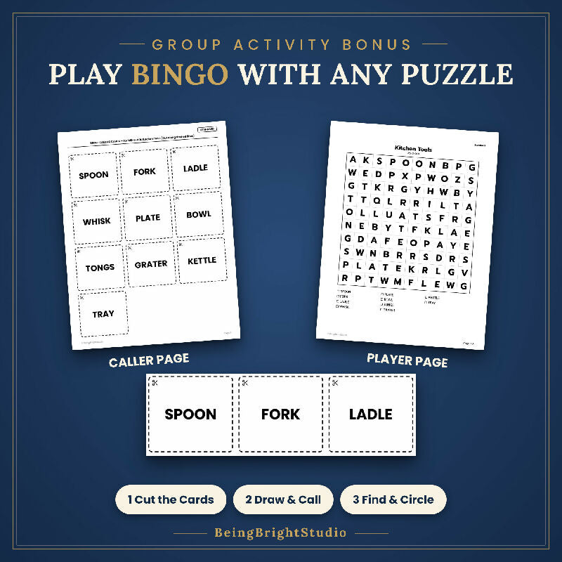 Extra Large Print Word Search for Seniors, 200 Printable Puzzles, Bingo Bonus, US Letter and A4