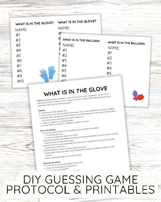FREE RESOURCE - DIY Sensory Guessing Game Printable: What Is in the Glove and Balloon Protocol and Worksheets