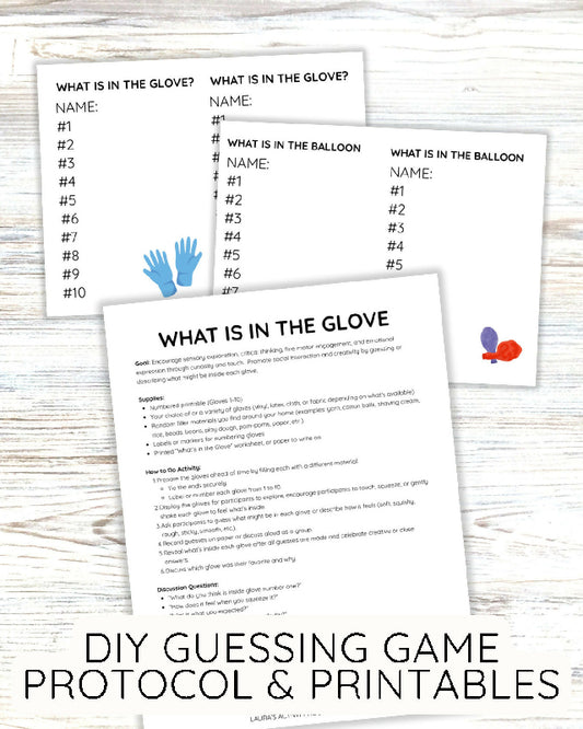 FREE RESOURCE - DIY Sensory Guessing Game Printable: What Is in the Glove and Balloon Protocol and Worksheets