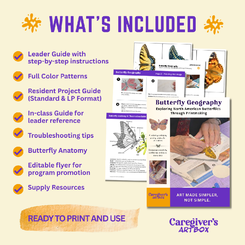 Butterfly Geography Printmaking Lesson for Seniors | Assisted Living & Memory Care Art Activity