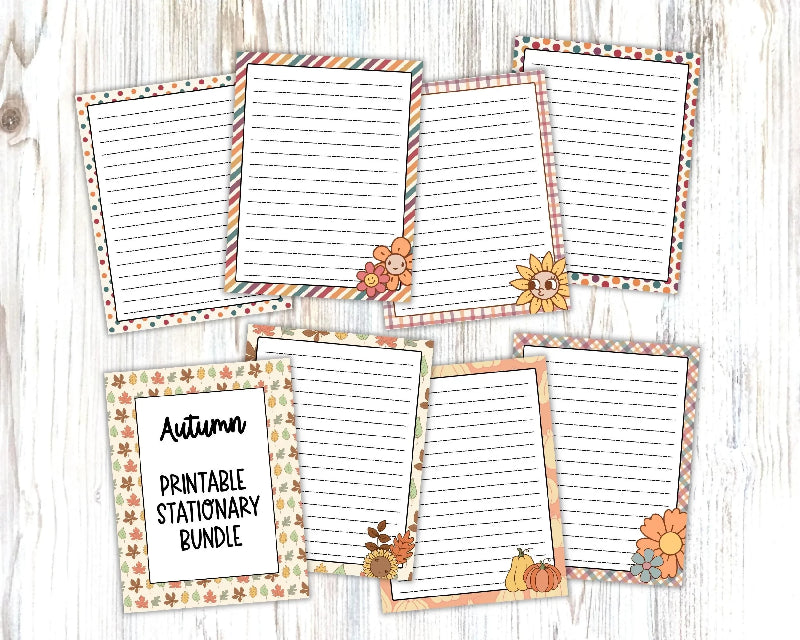 Autumn Stationary Set Printables, 5 Pages Fall Theme Lined Letter Writing, Gratitude Journal Activity, To-Do List or Notes