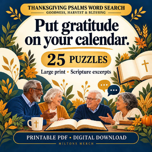 Thanksgiving Psalms Word Search — Goodness, Harvest & Blessing | 25 Large Print Puzzles