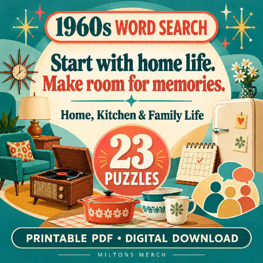 1960s Word Search — Home, Kitchen & Family Life | 23 Large Print Nostalgia Puzzles, PDF