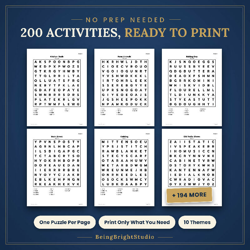 Extra Large Print Word Search for Seniors, 200 Printable Puzzles, Bingo Bonus, US Letter and A4