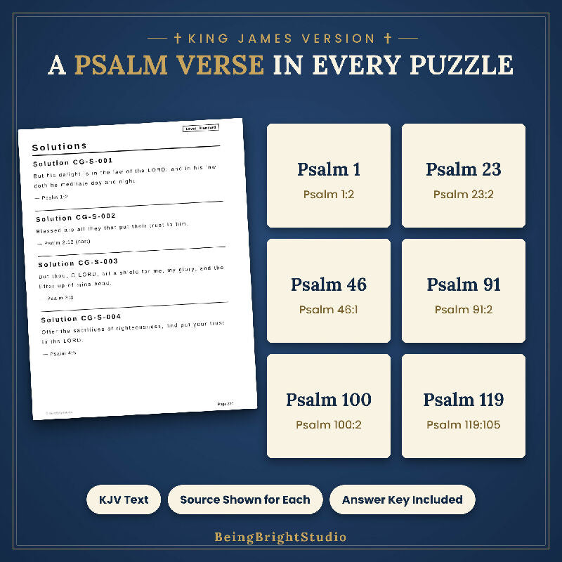 Psalms Cryptogram Puzzles for Seniors, 150 Extra Large Print KJV Puzzles, Activity Director Planner