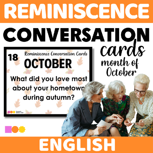 October Reminiscence Conversation Cards for Seniors - Printable Discussion Prompts for Memory Recall and Social Engagement - Fall / Autumn Discussion Activity for Cognitive Engagement and Social Connection