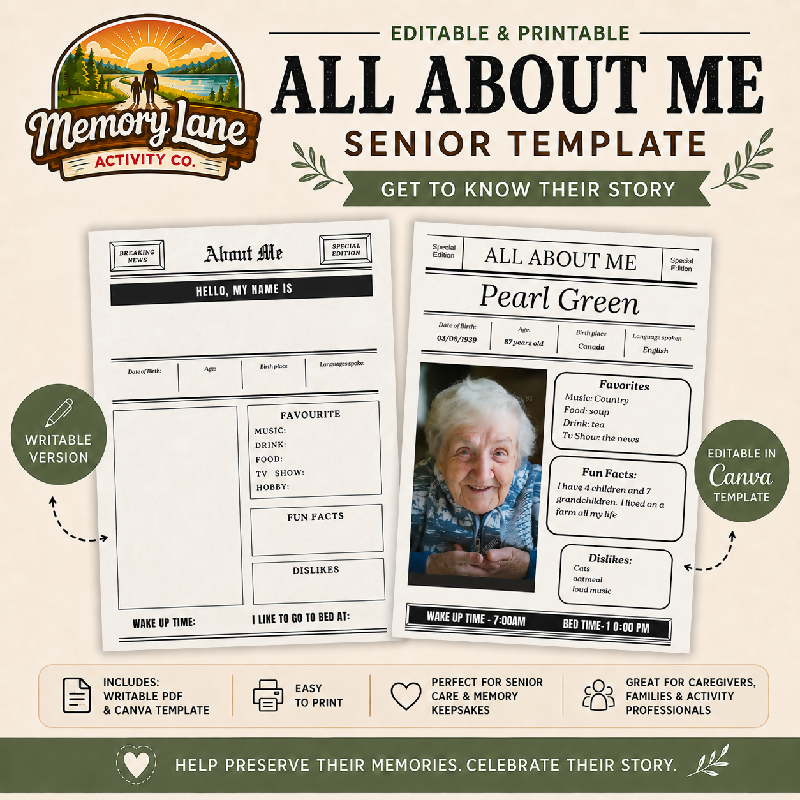 All About Me Template | Printable & Editable Canva Version | Instant Download