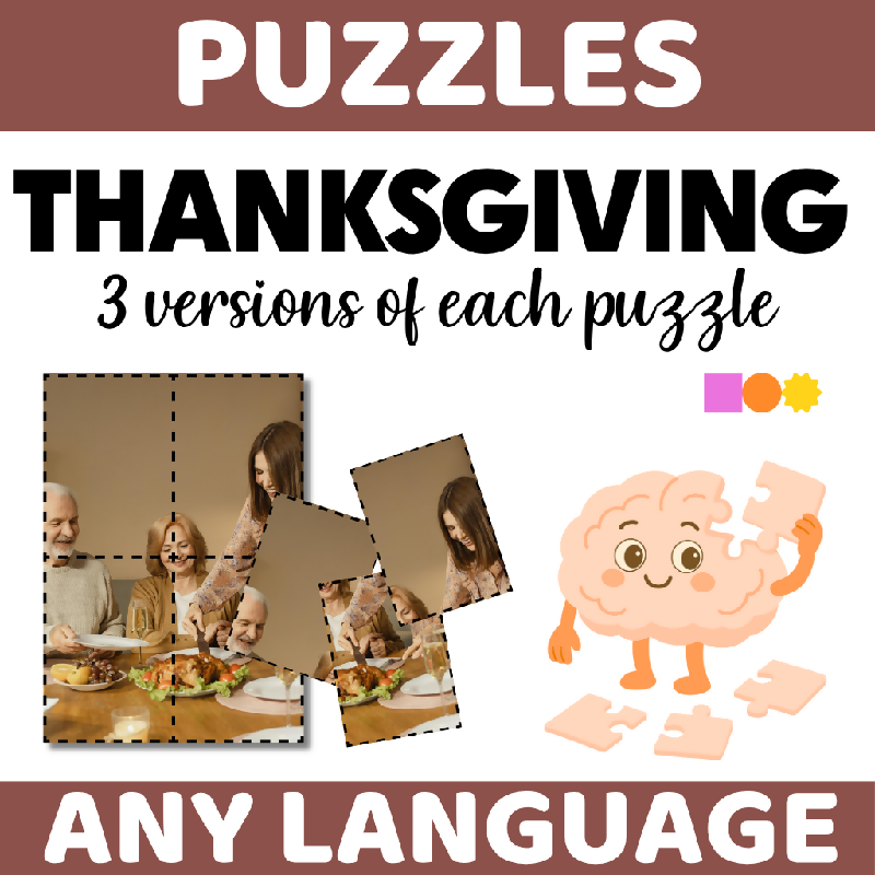 Printable November Image Puzzles for Seniors - Cognitive Stimulation Activity with Seasonal Pictures for Assisted Living - Brain Games for Cognitive Practice and Engagement Thanksgiving Themed