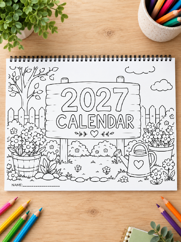 2027 Color Your Own Calendar, DIY Make Your Own 12 Month Wall Calendar, Great Gift to Give to Families