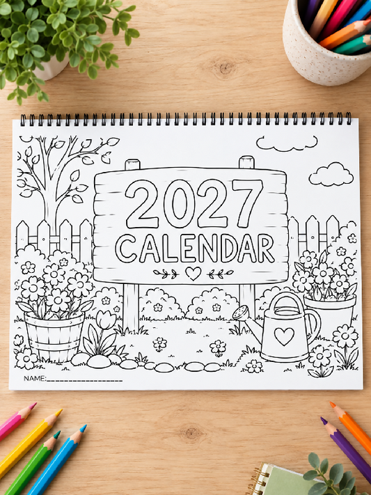 2027 Color Your Own Calendar, DIY Make Your Own 12 Month Wall Calendar, Great Gift to Give to Families