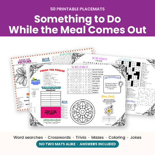 50 Activity Placemats for Seniors, Large Print Puzzles, Nursing Home Activity Director Printable, Memory Care Digital Download