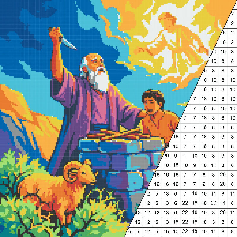Abraham and Isaac Collaborative Color by Number | Giant Group Activity Poster | Biblical Art | Watercolor Style