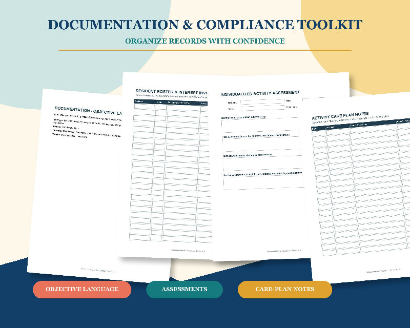 Nursing Home Activity Documentation Toolkit: Compliance Forms, Care Plan Notes (Digital Download)