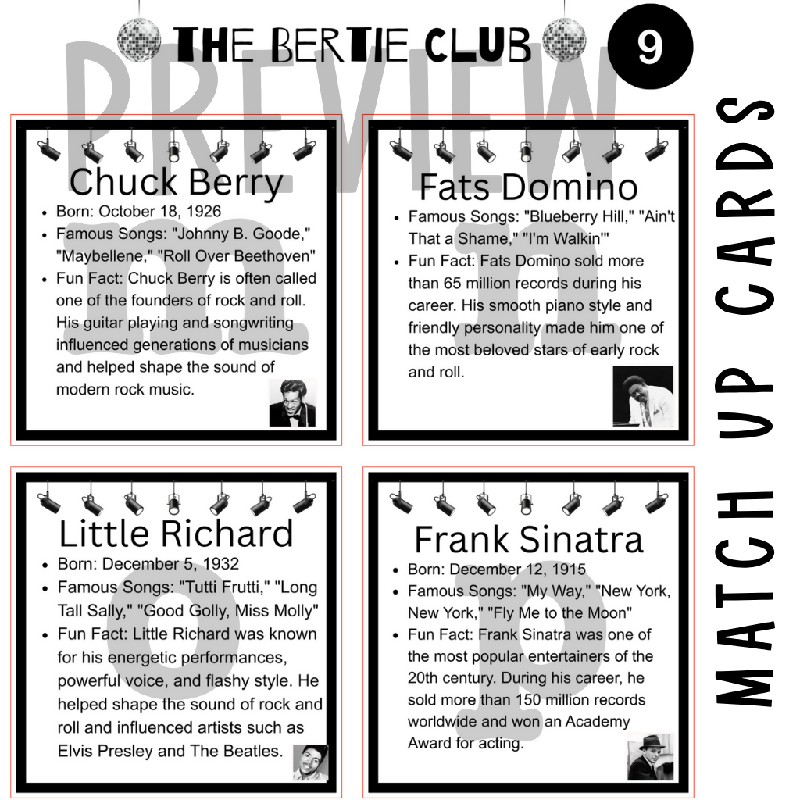 50s & 60s Music Legends Memory Match & Concentration