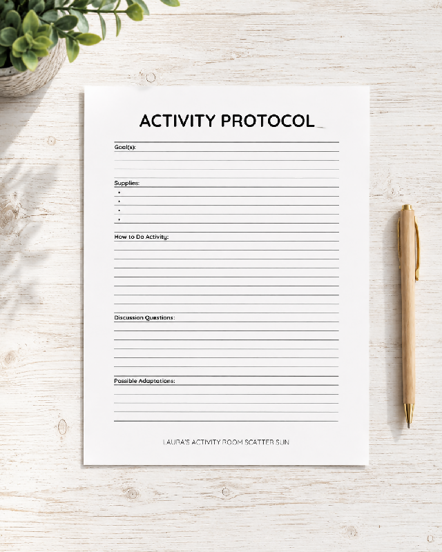 Printable Activity Protocol Template: Editable Word Document for Recreation Therapists and Activity Professionals