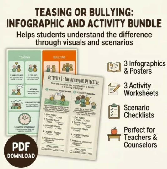Teasing vs Bullying Activities & Worksheets | SEL Counseling Resource