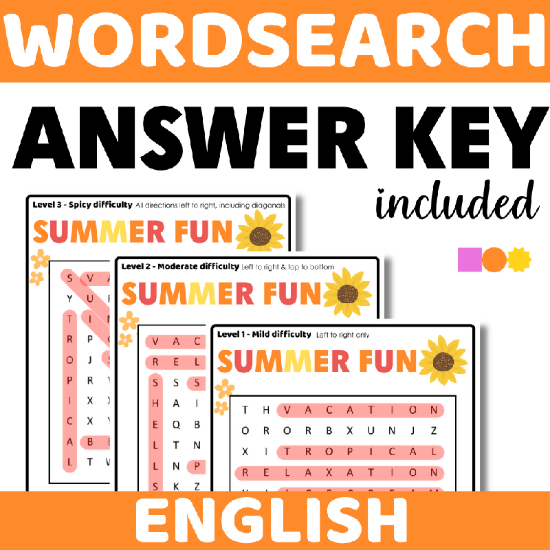 Word Search August Theme - 3 Levels of Difficulty Wordsearch