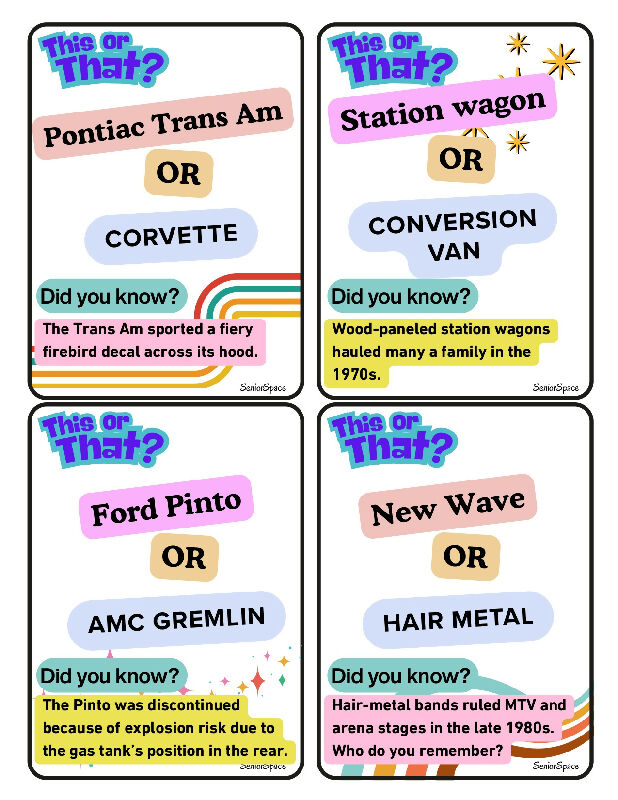 This or That? 200 Reminiscence Cards for Dementia & Seniors | 60s 70s 80s Conversation Starters | Activity Director Printable Memory Care Game