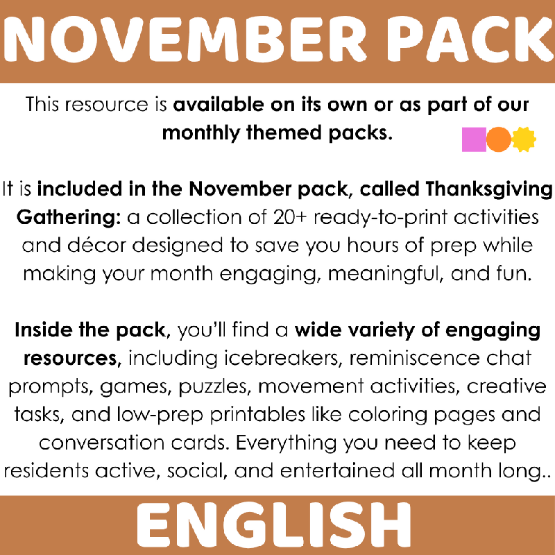 Thanksgiving Find Someone Who Activity for Seniors - November-Themed Icebreaker Game for Senior Living and Group Activities - Fun Group Activity for Cognitive Stimulation and Social