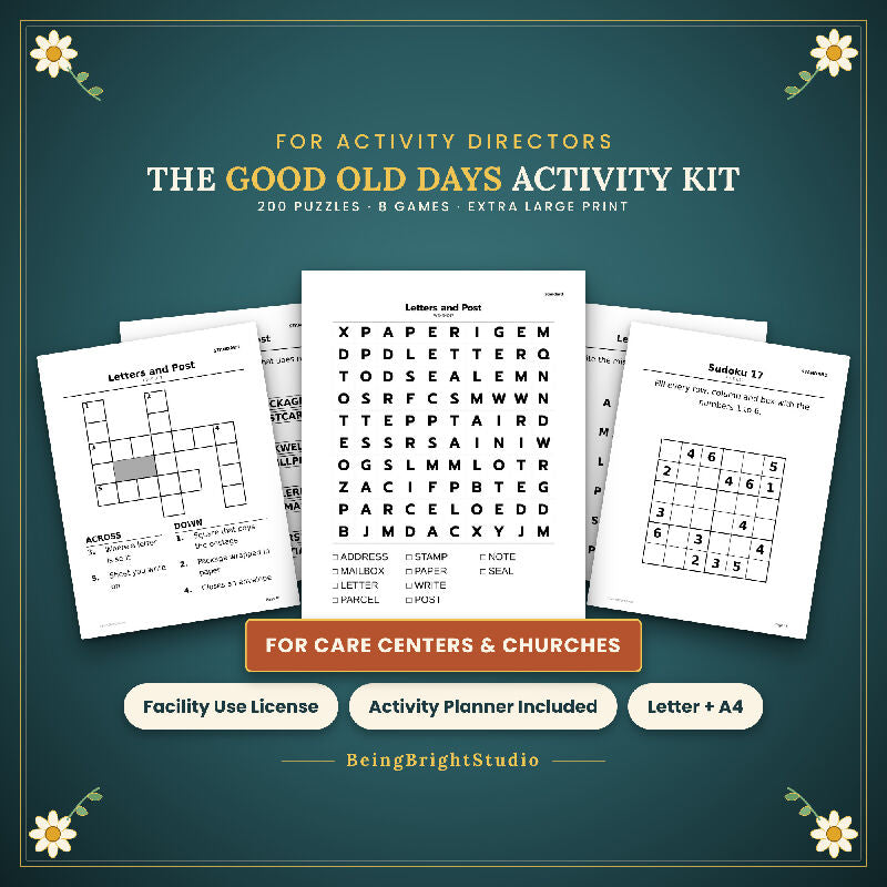 Good Old Days Brain Games for Seniors | 200 Extra Large Print Puzzles | Activity Director Pack